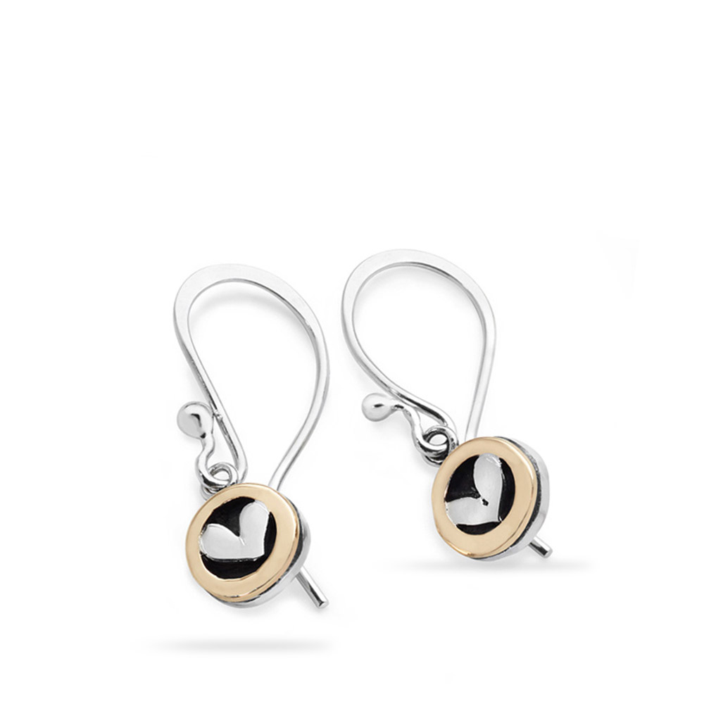Linda Macdonald silver and gold moondance collection heart earrings DM Y A