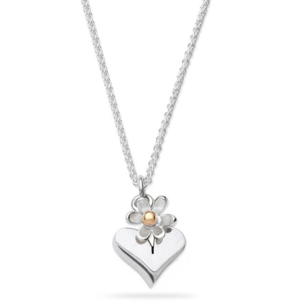 Linda Macdonald silver and gold heart and flowers necklace EHF