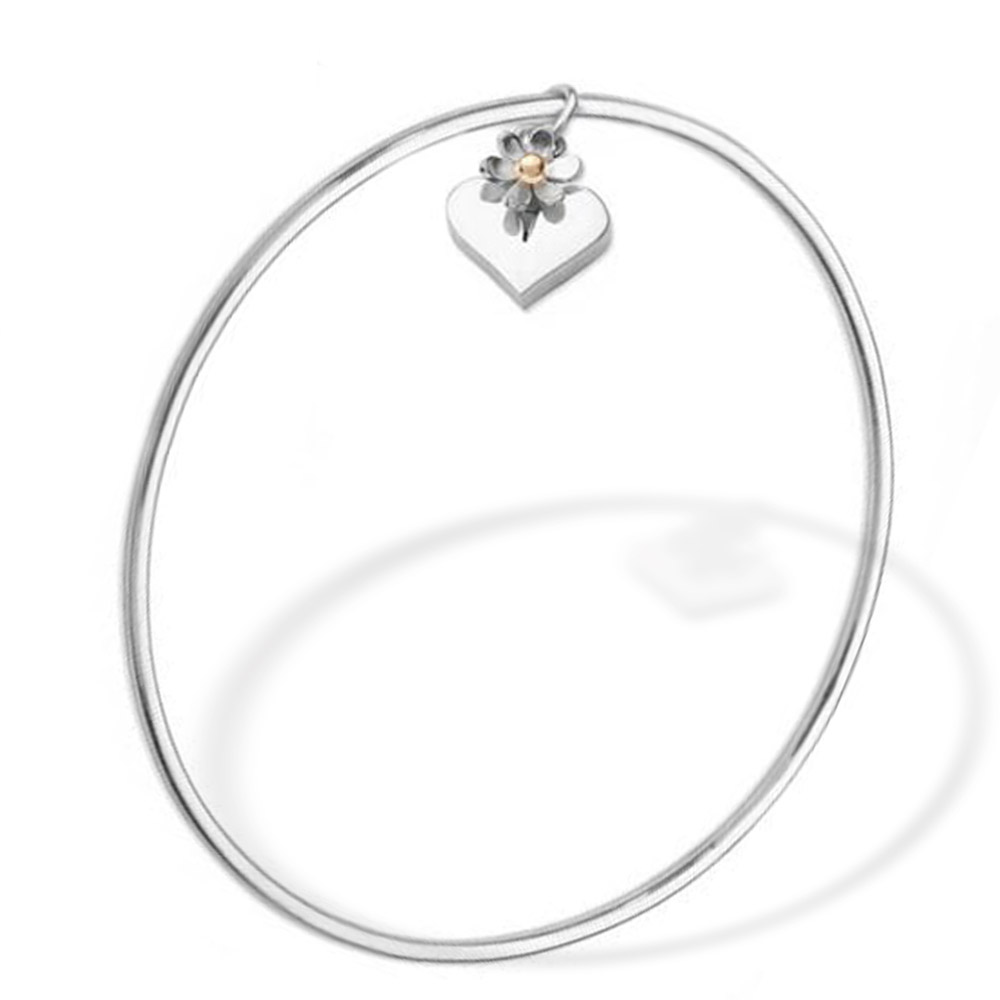 Linda Macdonald silver and gold heart and flowers bangle BHF A
