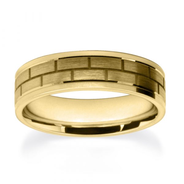 Yellow Gold Block Pattern Wedding Rings W7513-YG-A