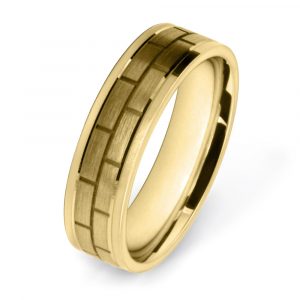 Yellow Gold Block Pattern Wedding Rings W7513-YG