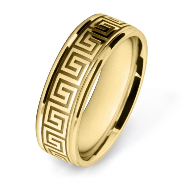 Yellow Gold Meander Patterned Wedding Rings W7507-YG