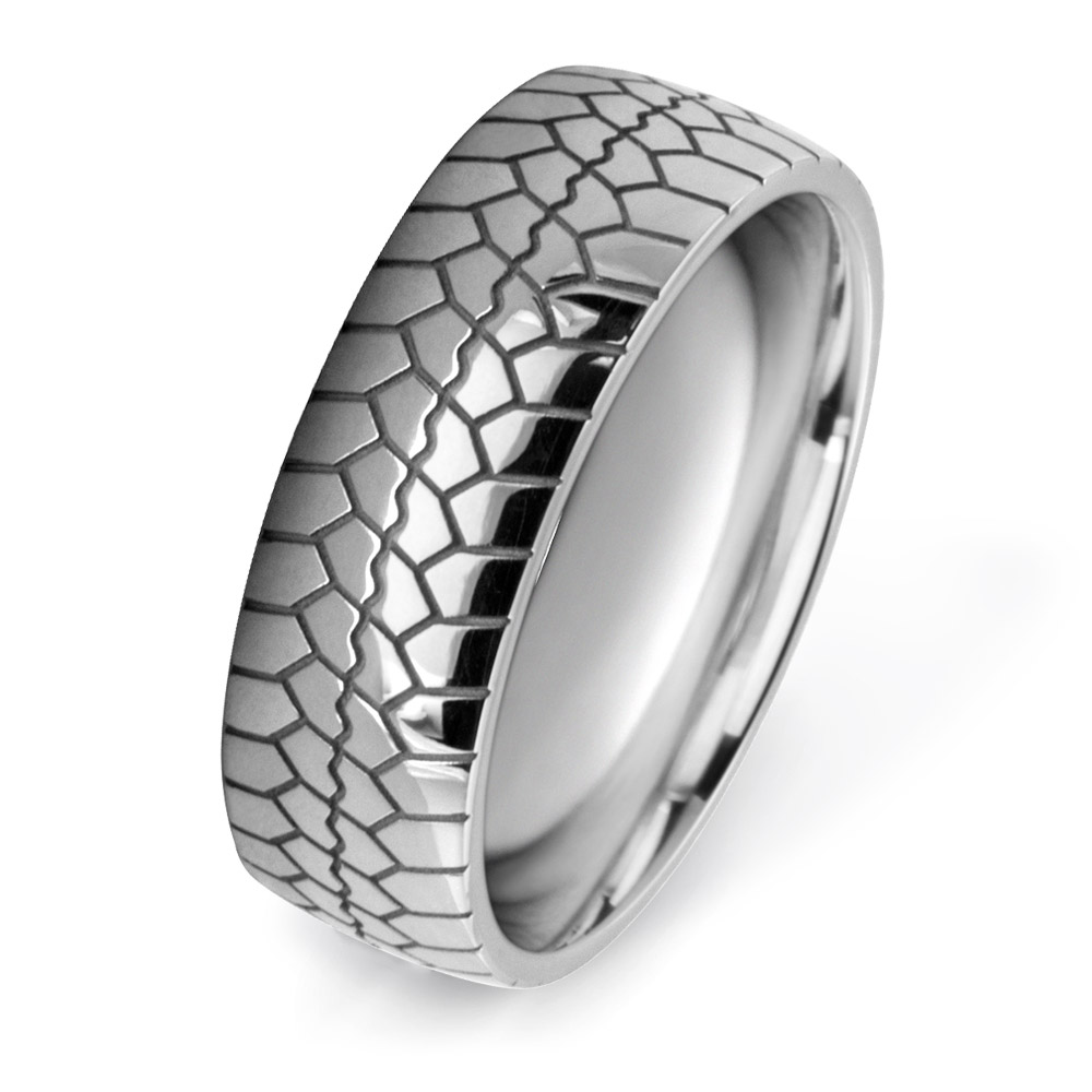 Tire Tread Patterned Wedding Rings W7542-WG