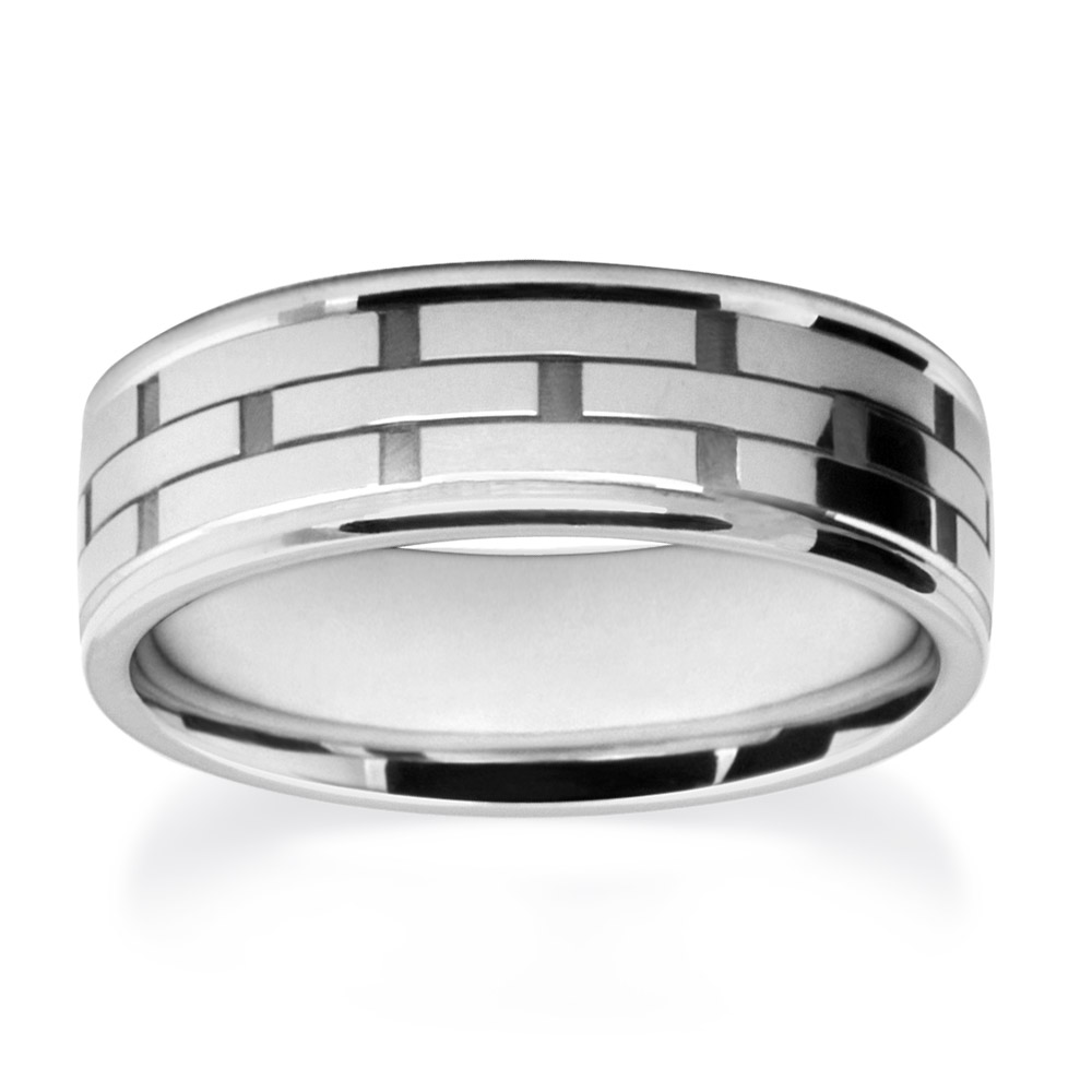 White Gold Brick Pattern Wedding Ring W7511-YG-A