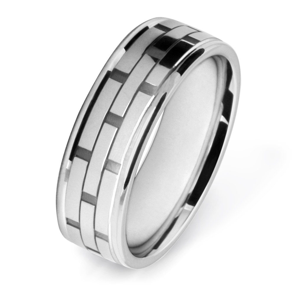 White Gold Brick Pattern Wedding Ring W7511-WG