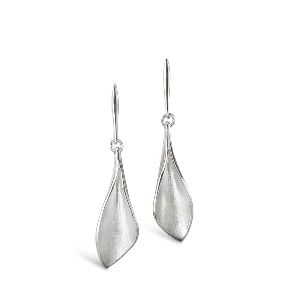 WE Lilium Calla Lily Wide Drop Earrings Silver