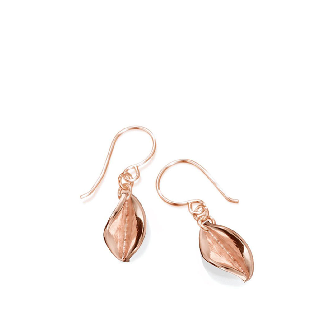 LSD Small Leaf Drop Earrings Rose Red Gold