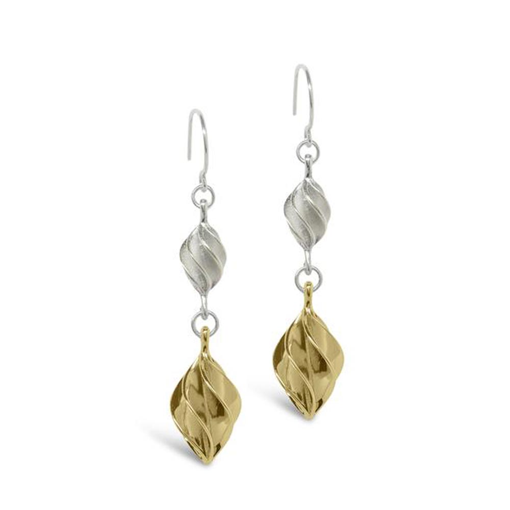 GDB Verso Double Drop Earring Matte Silver and Polished Yellow Gold grande