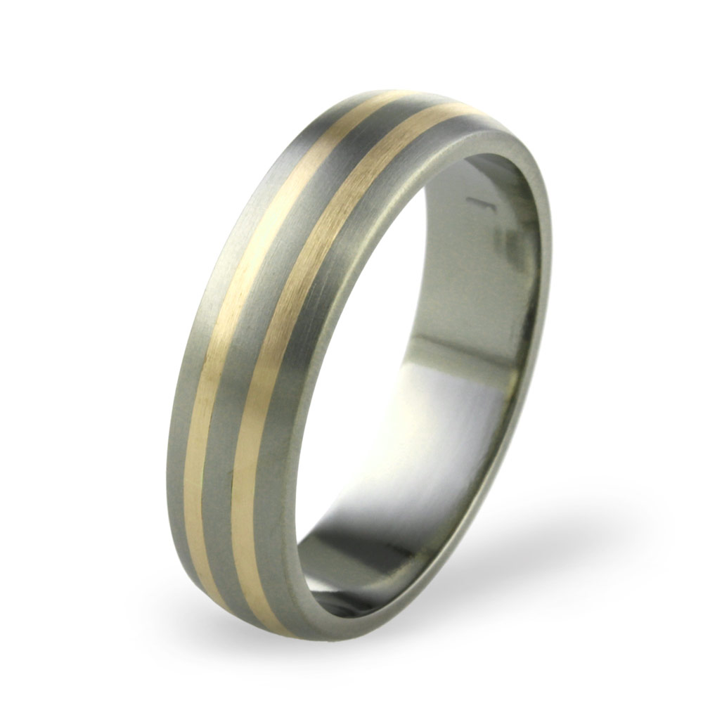 thumbnail image 2 of Plain Titanium High Polished Ring Band – Gold Plated Accent – Comfort Fit USA 2 of 5