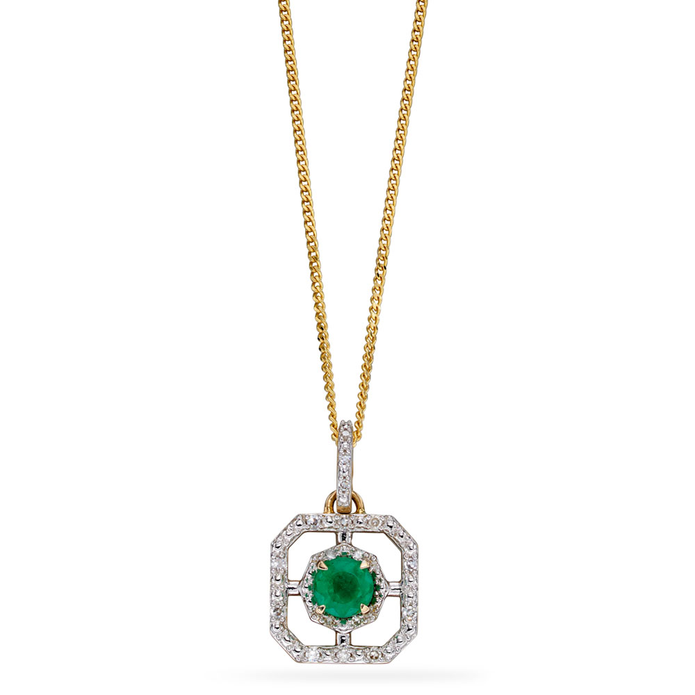 Art Deco 18.4 Carat Colombian Emerald & Diamond Necklace -V44013 |  vividdiamonds