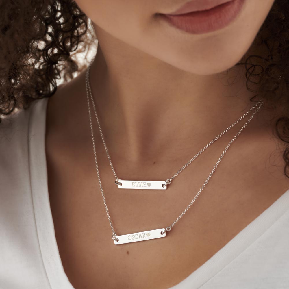 Amazon.com: Custom Engraved Sterling Silver Vertical Name Bar Necklace for  Women (16