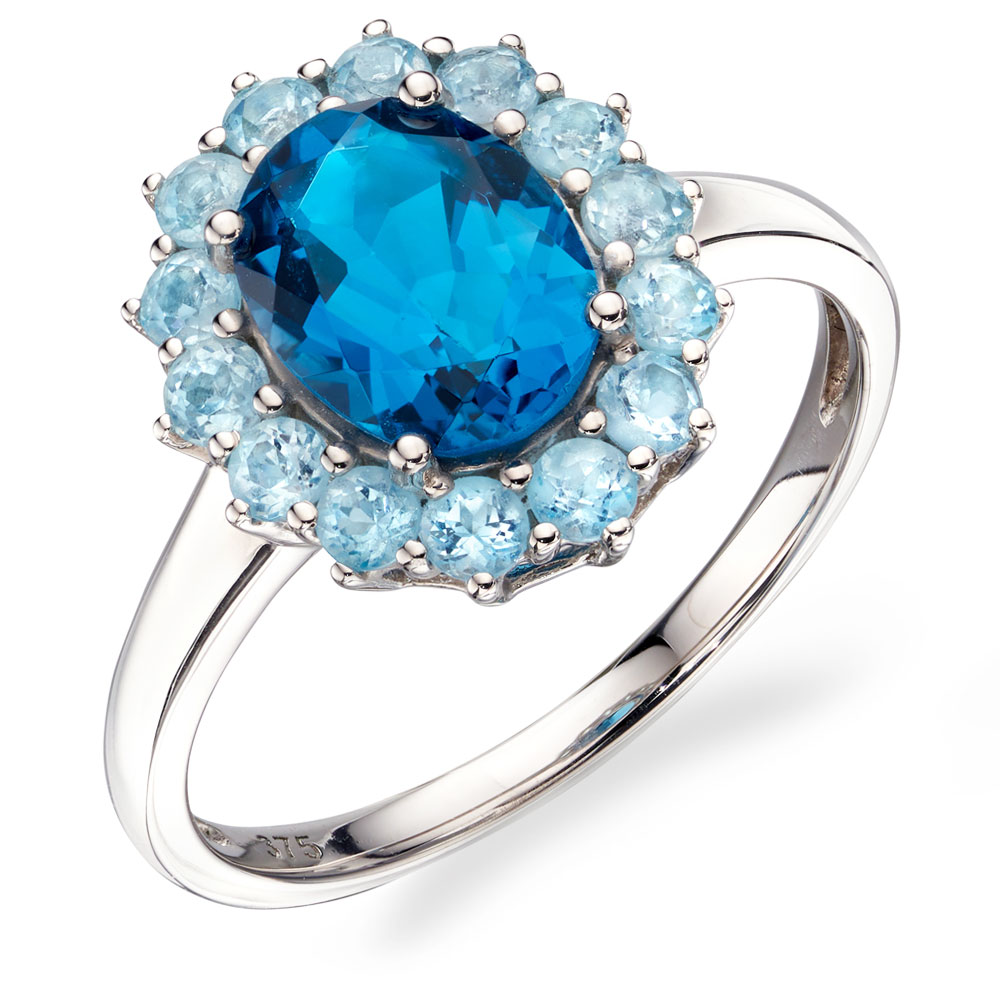 Extra Stately Blue Topaz Ring with Diamonds | SCHMUCKTRAEUME.COM
