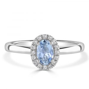Aquamarine Diamond Halo Engagement Ring