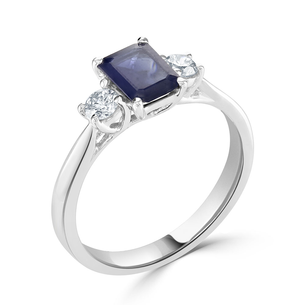 1.00CT Emerald Cut Sapphire Diamond Engagement Ring | Autumn and May