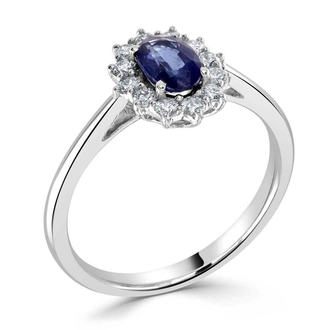 Blue Sapphire and Diamond Princess Diana's Style Engagement Ring-X3708