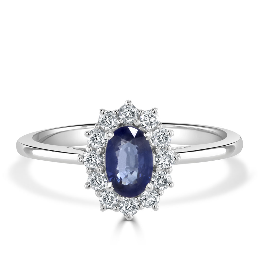 Blue Sapphire and Diamond Halo Princess Dianas style Engagement Ring-X3708-A