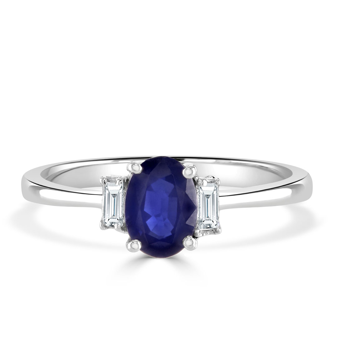 Oval Blue Sapphire Diamond Art Deco Engagement Ring