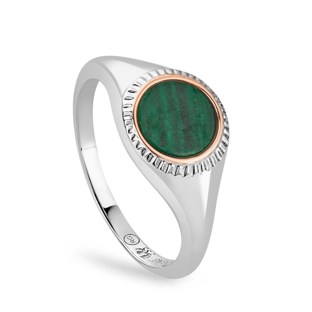 Clogau Reflections of Padarn Malachite Sterling Silver Round Signet ...