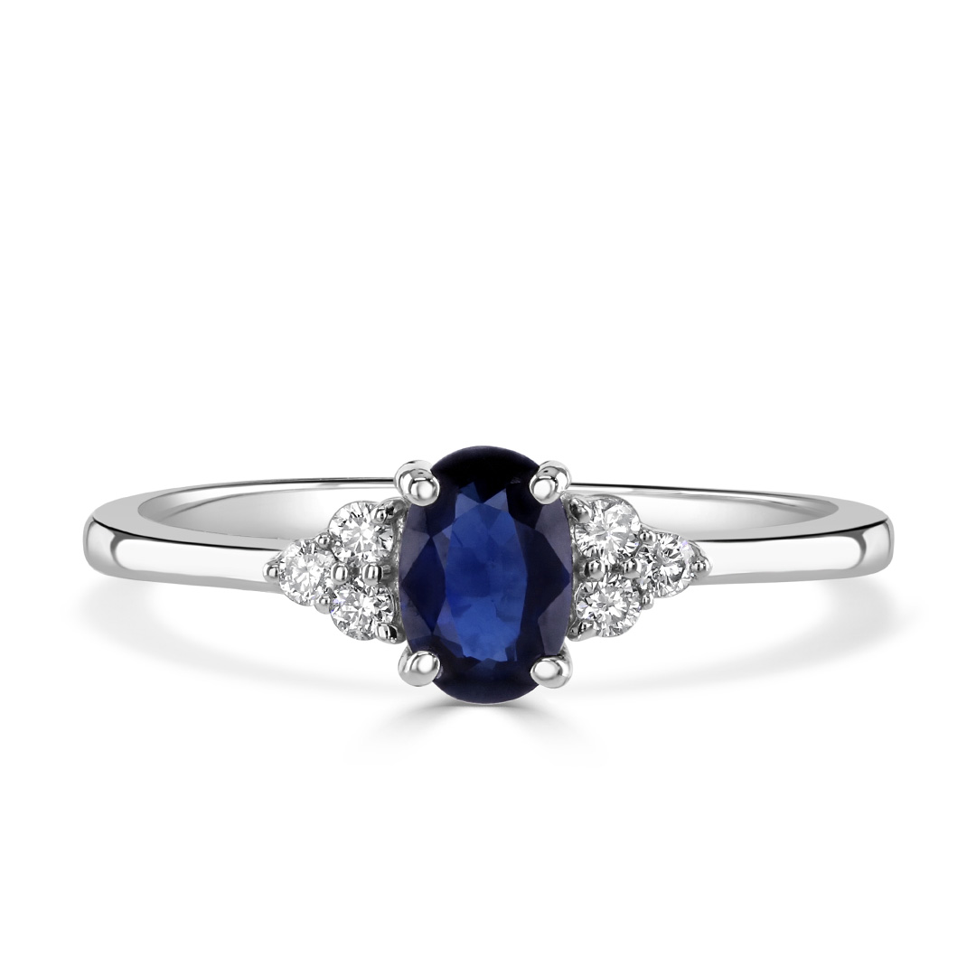 Autumn and May White Gold Blue Sapphire and tri cluster Diamond Engagement Ring X5929H.jpg