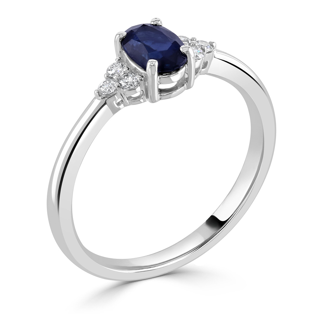 Autumn and May White Gold Blue Sapphire and tri cluster Diamond Engagement Ring X5929H A.jpg