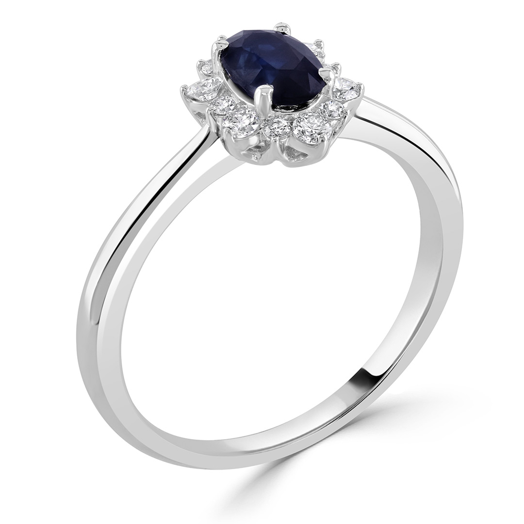 Autumn and May White Gold Blue Sapphire and Diamond Starburst Halo Engagement Ring X7117B A.jpg