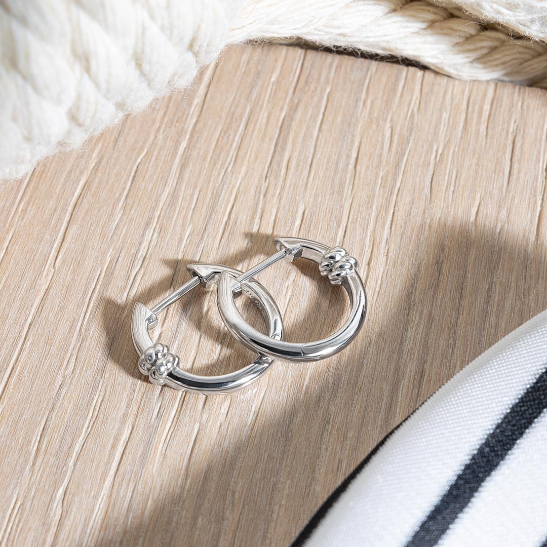 Pair Of Sterling Silver Barbed Hoop Earrings - 10mm Diameter, 925 Silver, Bali Brand (New Without Packaging)