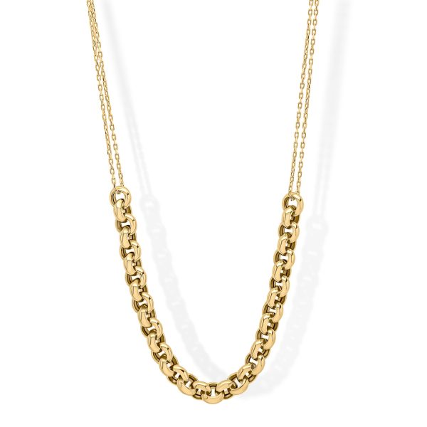 9ct Gold Heavy Links Double Chain Womens Necklace| Yellow, White